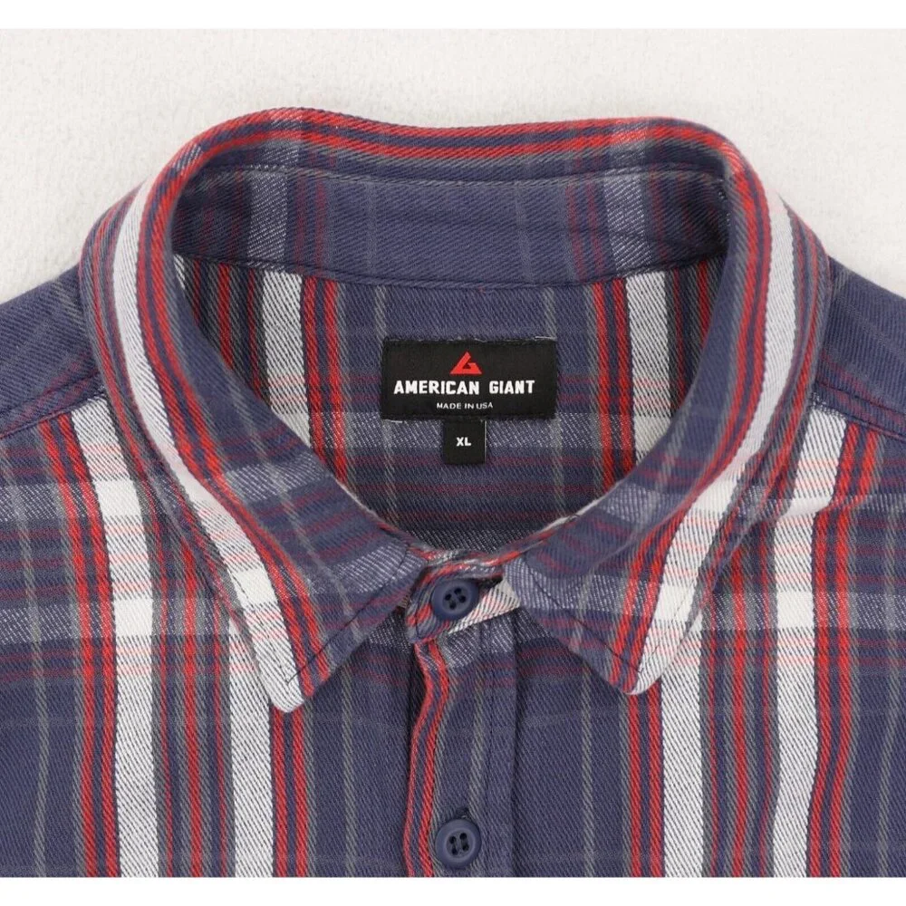 American Giant Button Front Shirt Mens XL Blue Red Plaid Long Sleeve Work USA - Picture 6 of 7